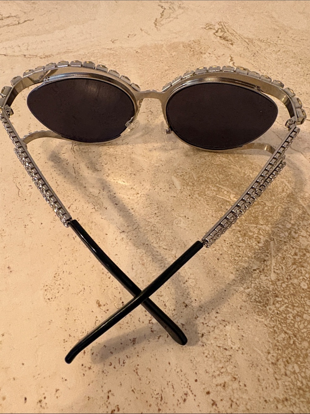 Crystal-Embellished Cat Eye Sunglasses - Black - Picture 4 of 5